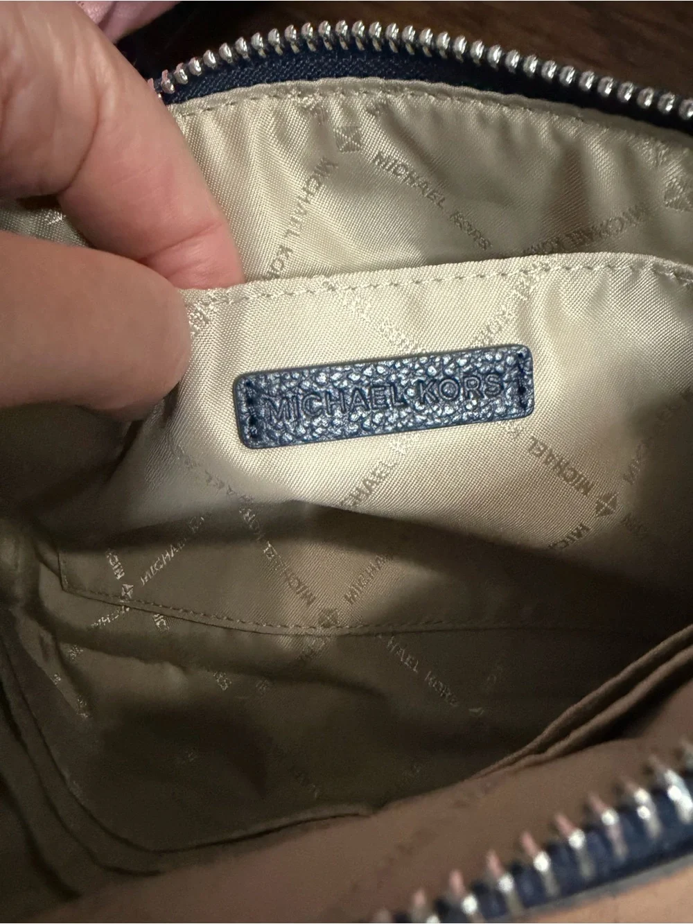 Michael Kors Navy and Beige Leather Wristlet